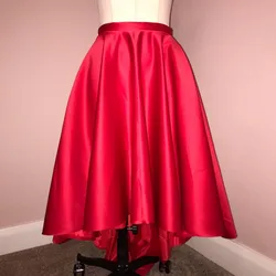 Red Satin Skirt High-waisted Skirt Bridesmaid Skirt Women's Clothing Long Women Skirt Ruffles Taffeta Skirt Korean Fashion Gown
