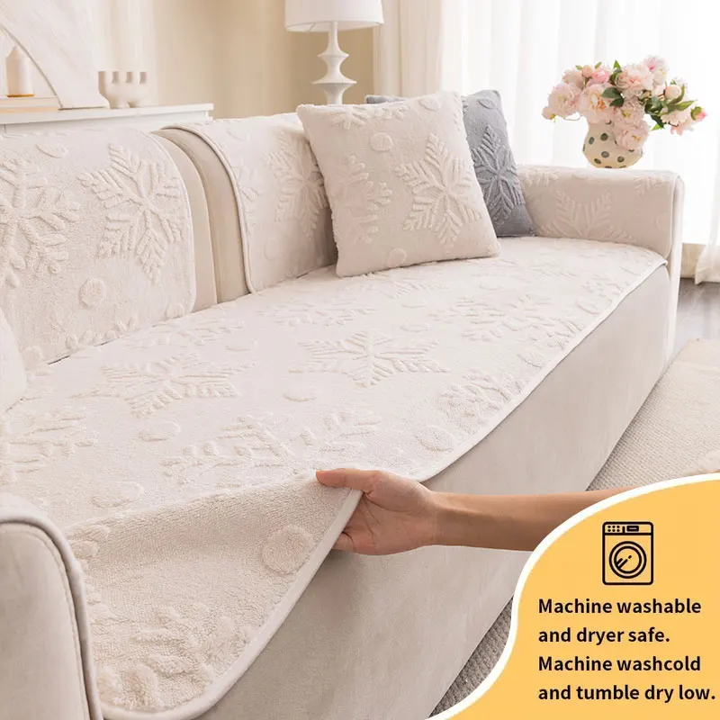 1PC-Sofakissen aus Schneeflocken-Jacquard im cremefarbenen Stil, dickes Plüschkissen für Herbst und Winter, rutschfestes Sofakissen