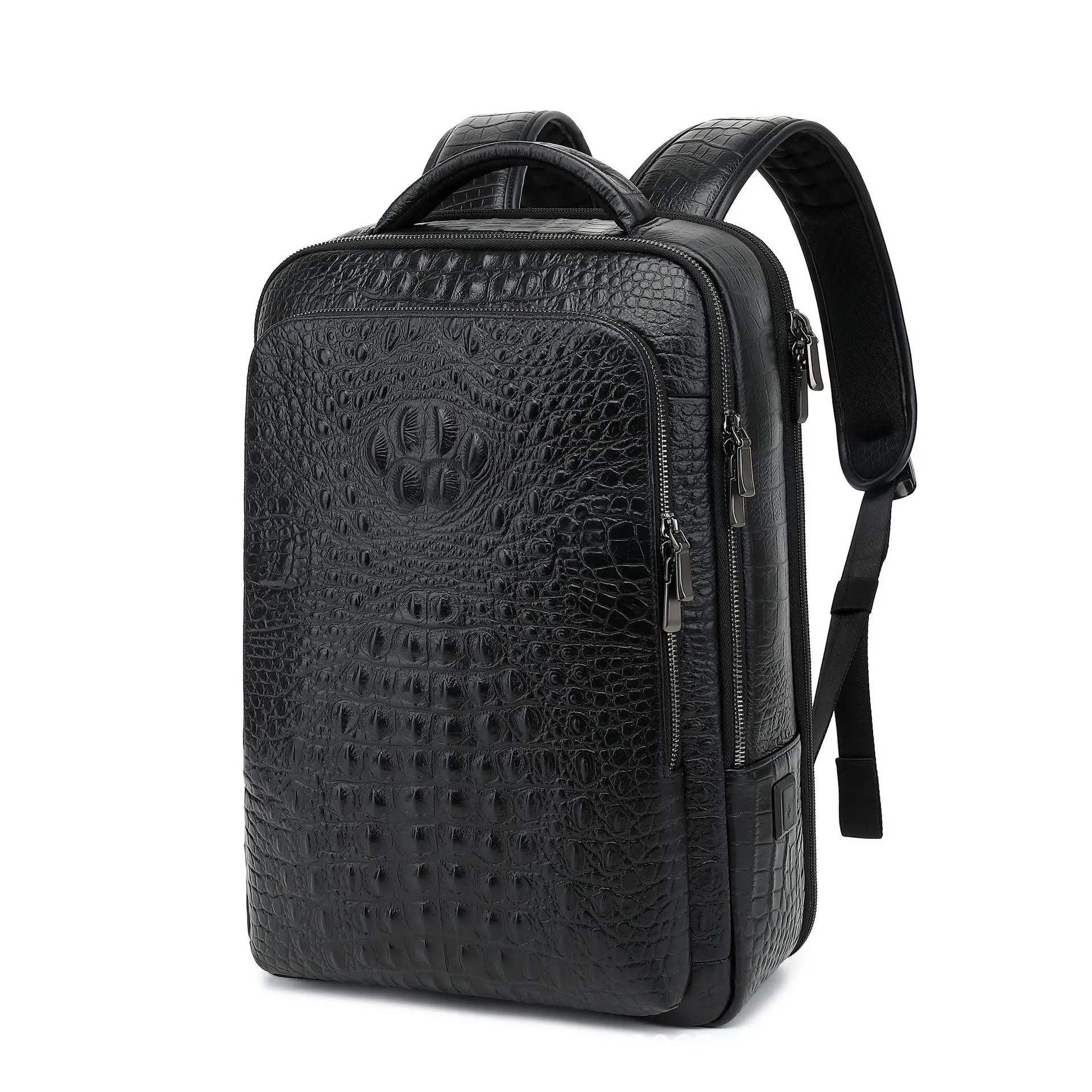 2024 New Luxury Alligator Brand Real Genuine Leather Men Backpacks Student Backpack Boy Luxury 15.6 Inch Computer Laptop Bag