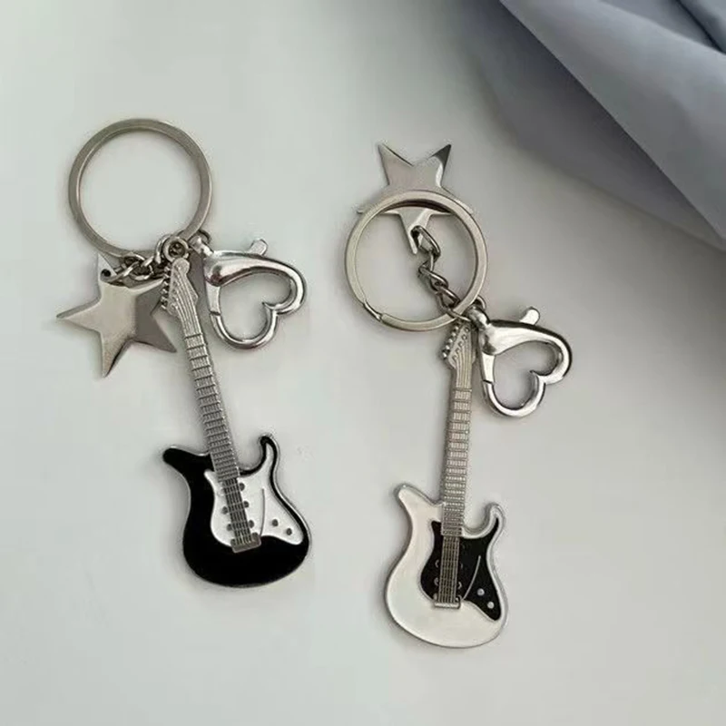 Creative Mini Musical Instruments Guitar Keychain Multi-Color Rhinestone Keyring Women Men Car Handbag Phone Case Pendent Gift