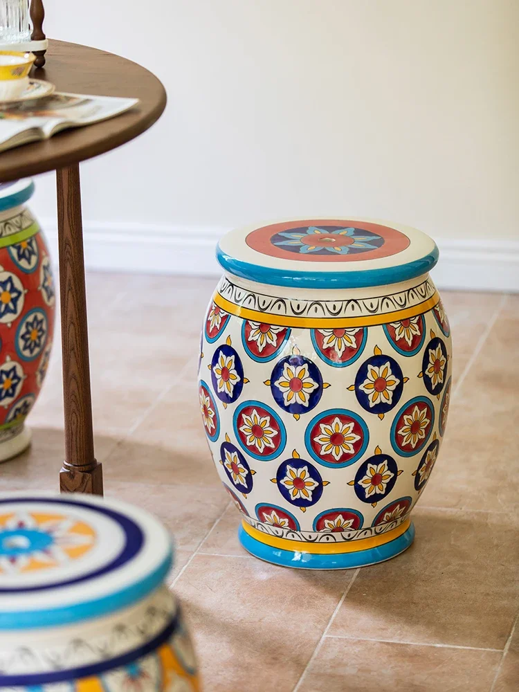 

Furniture Painting Ceramic Drum Stools Luxury Living Room Sofa Side Coffee Table Bedroom Makeup Round Stool