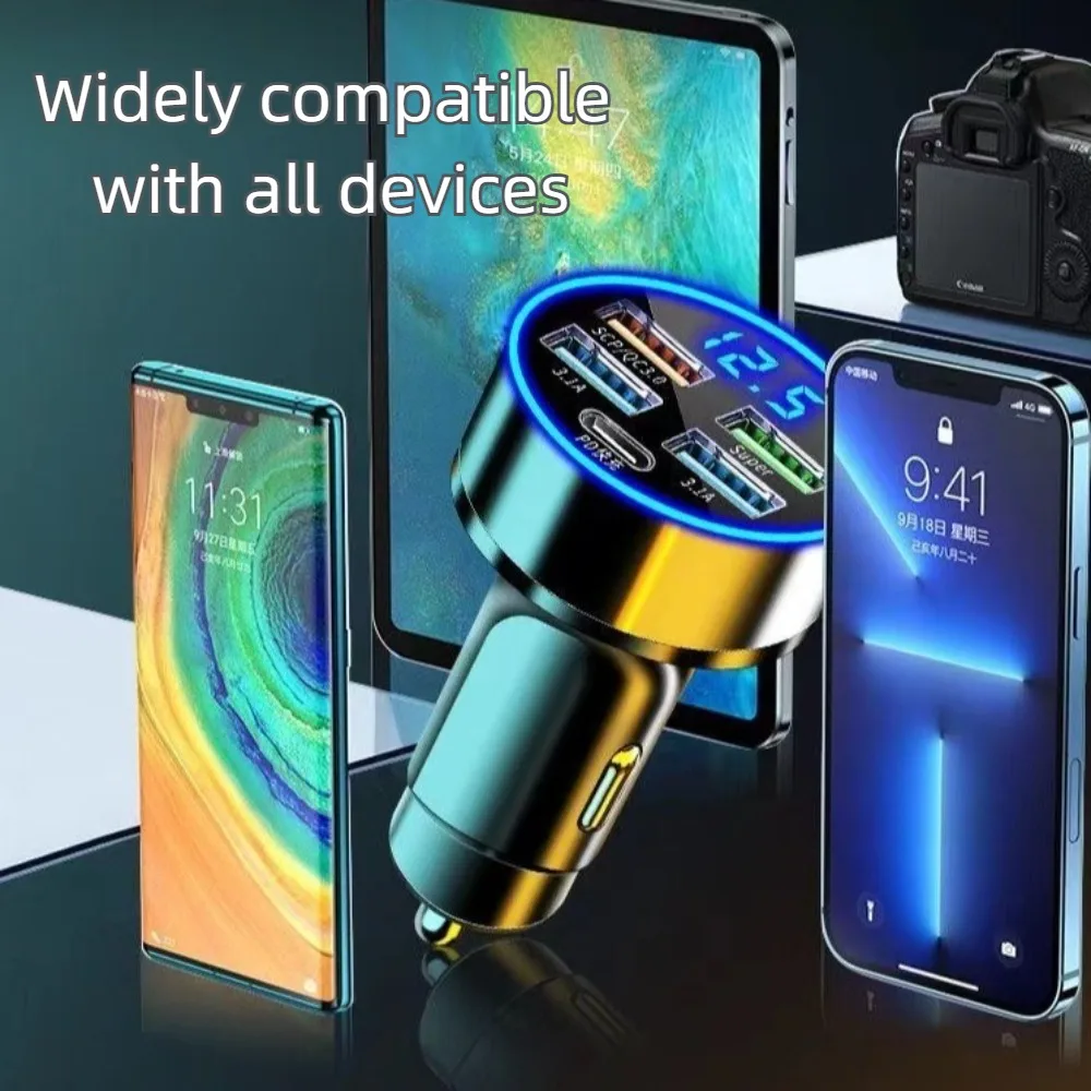 جديد 3.1A USB Type-C شاحن سيارة سوبر سريع متعدد المنافذ كابل شحن شاشة ديجيتال شاحن طاقة السيارة الأسود للسفر في الهواء الطلق
