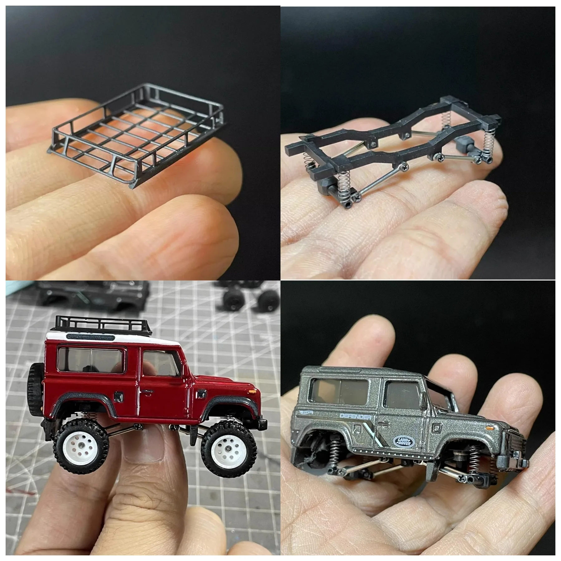 Dostosowany 1/64 pojazd terenowy SUV modernizacja amortyzator Model modernizacyjny miniaturowe akcesoria do scen garażowych strzelanie makro