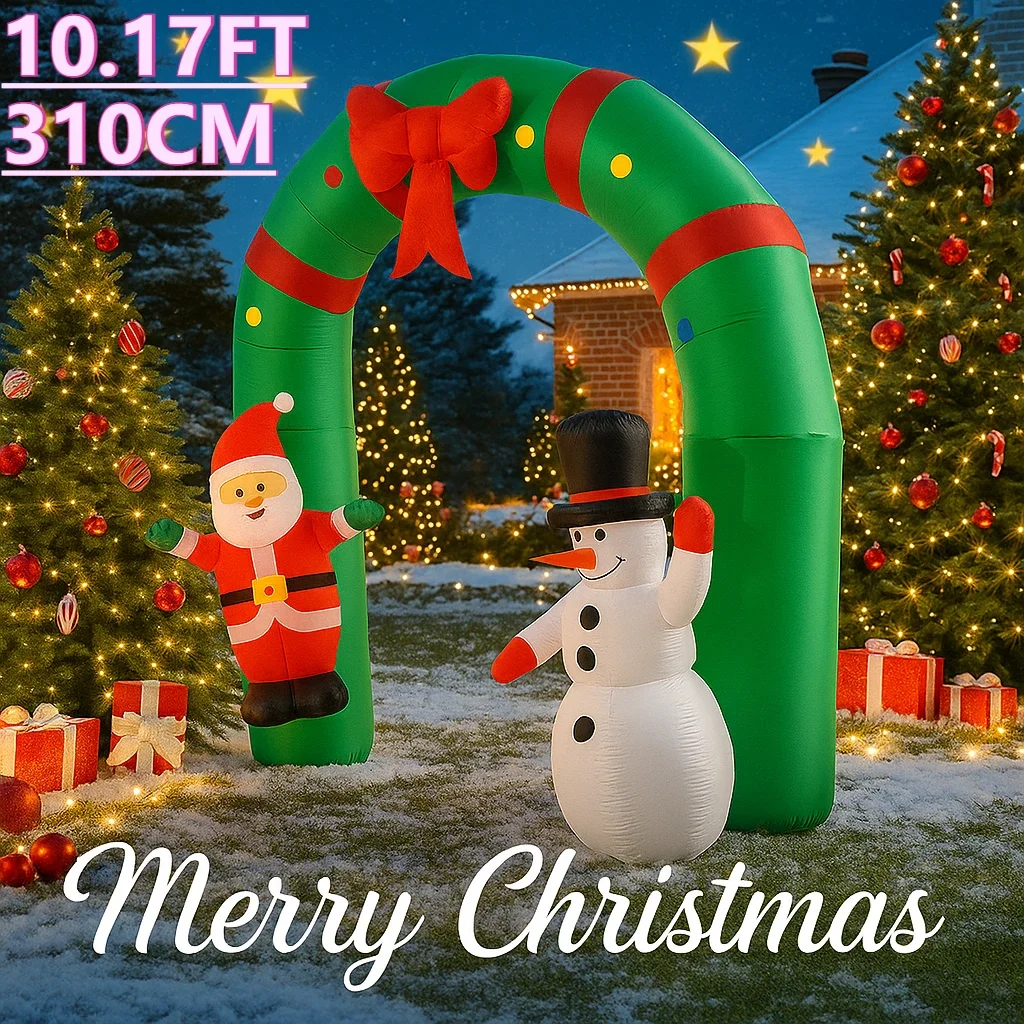 Arco inflable de decoración de patio con luz LED de 10,2 pies, Papá Noel, muñeco de nieve, juguete, suministros de Navidad, adornos para el hogar, regalo de vacaciones de Navidad