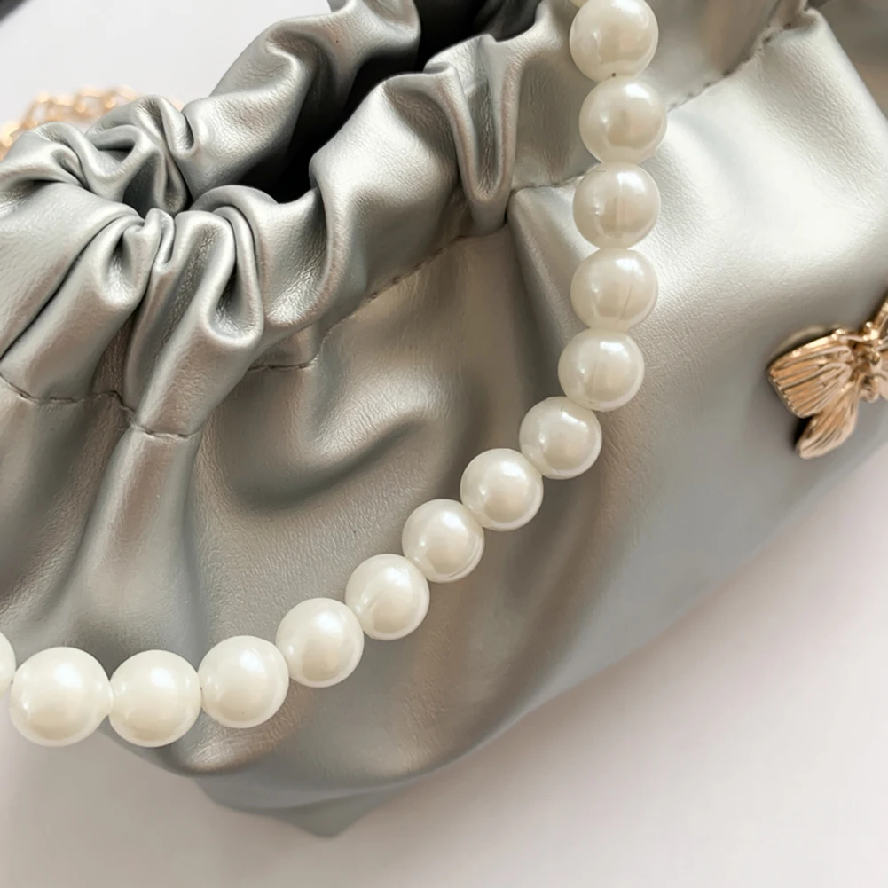 

Женская сумка-бабочка из искусственной кожи, плиссированная сумка-тоут с жемчугом и ремешком-цепочкой, элегантная сумка большой вместимости, однотонная для вечеринки, отпуска