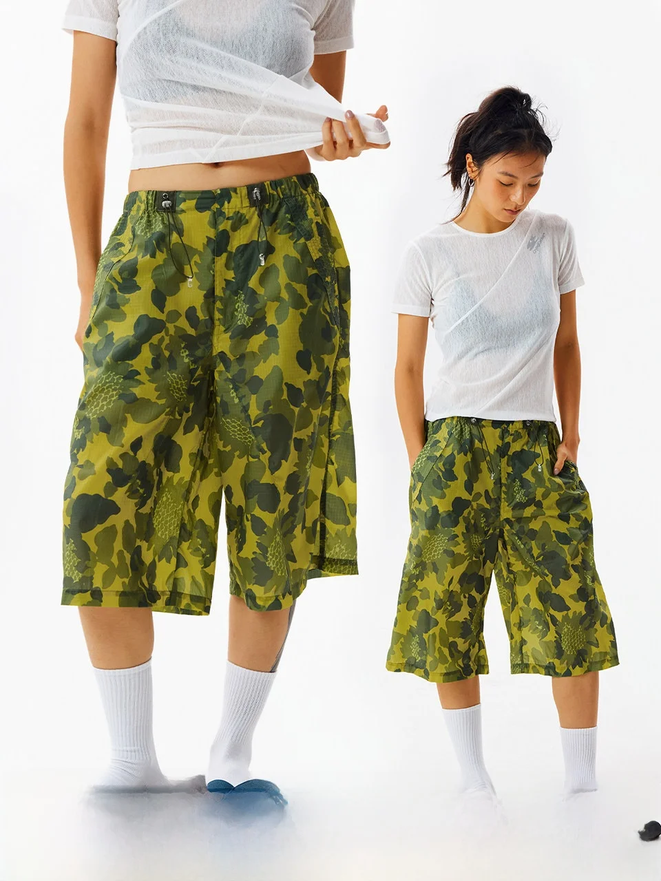 

Желтые брюки-парашюты Crnenter с эластичным поясом и шнурком, летние полупрозрачные повседневные брюки длиной 7/8