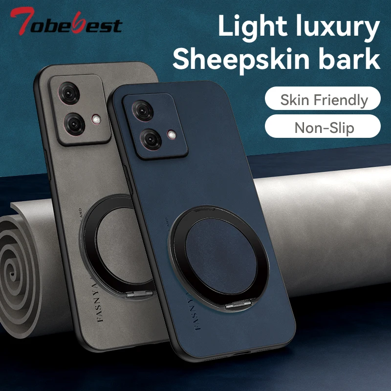 360 °   حافظة حامل دوارة بدرجة لهاتف موتورولا موتو إيدج 60 فيوجن 50 الترا 40 نيو 30 غطاء خلفي من جلد الغنم