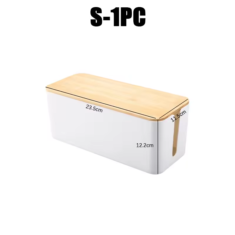 대나무 뚜껑이 있는 케이블 정리 상자 이미지