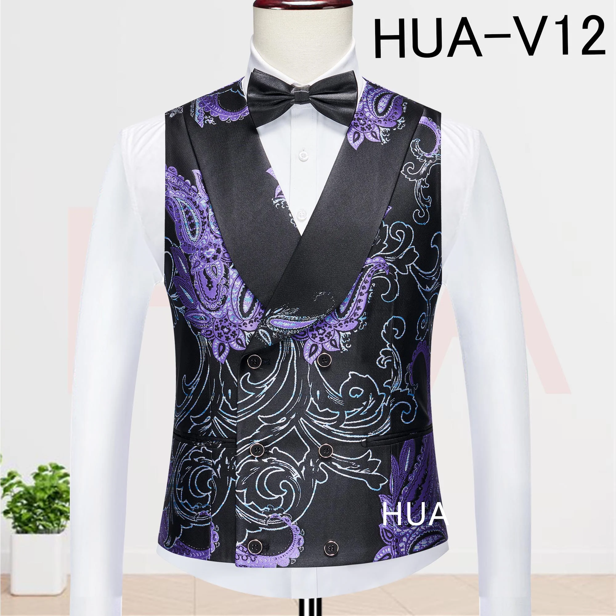 

Thorndike 2026 Customized Men's Formal Waistcoat Purple Paisley Jacquard Vest with Bowtie Wedding Party Groomsmen Vest