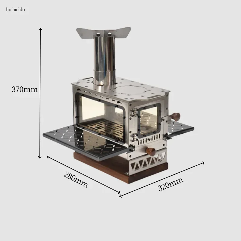 Firewood Stove 4-Side Window Desktop Stove Stainless Steel/Titanium Camping Brazier Tea Cooking Fire Wood Heater Burner