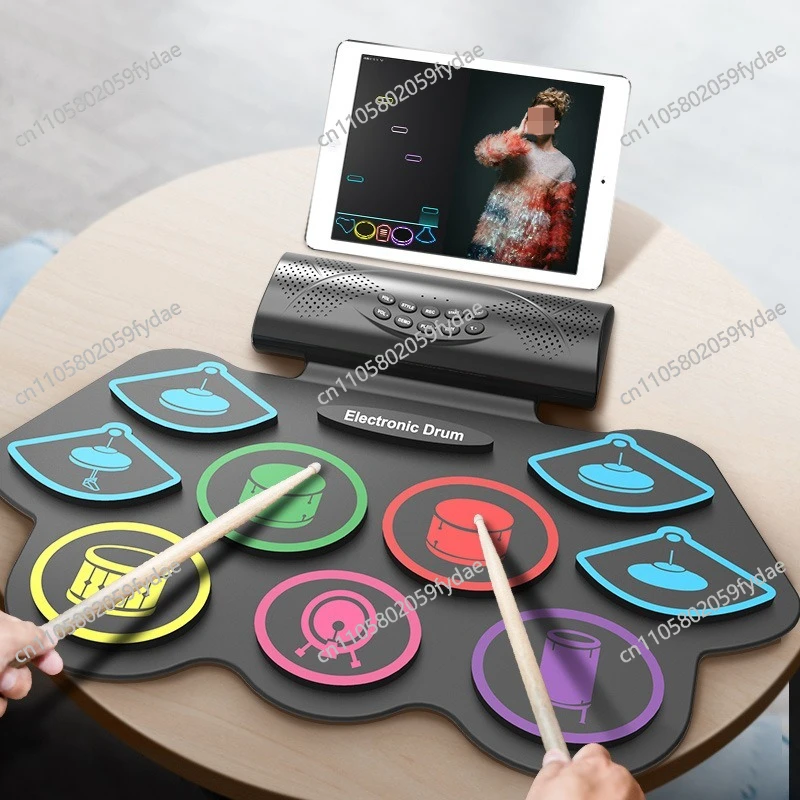 

Электронная ударная установка ручной сборки, цветная, с литиевой батареей, перезаряжаемая, силиконовая, детские музыкальные инструменты