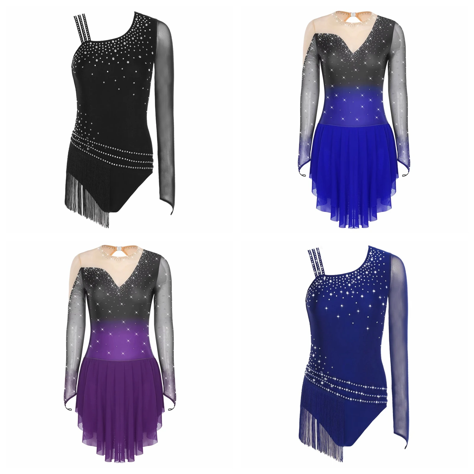 Women Ballet Latin Dance Dress Figure Skating Leotard Tassel Fringe Bodysuit Adults Performance Dancewear Gymnastics Jumpsuit