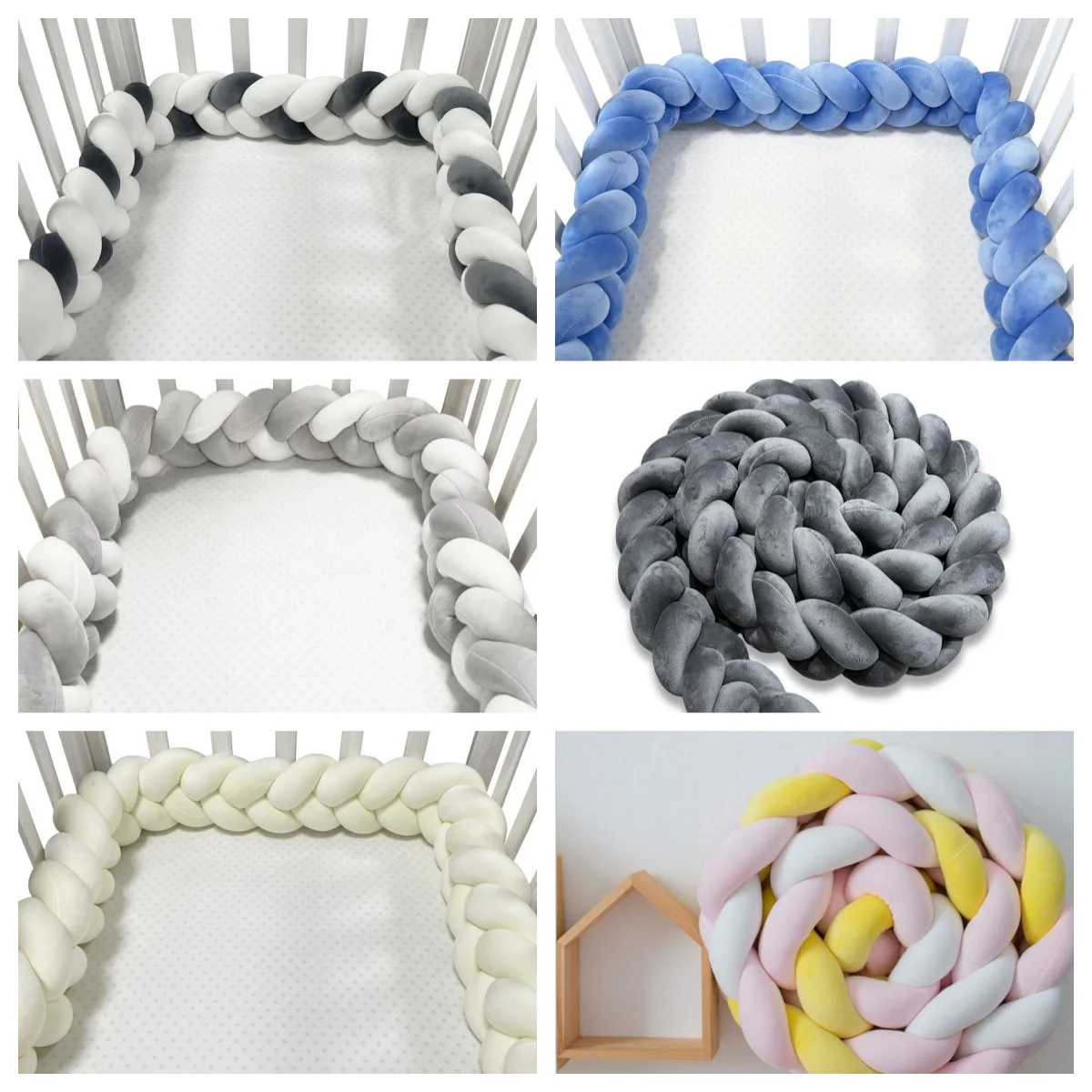 200CM Three-strand Bed Fence Anti-collision Rail Hand-woven Newborn Crib Safety Cushion