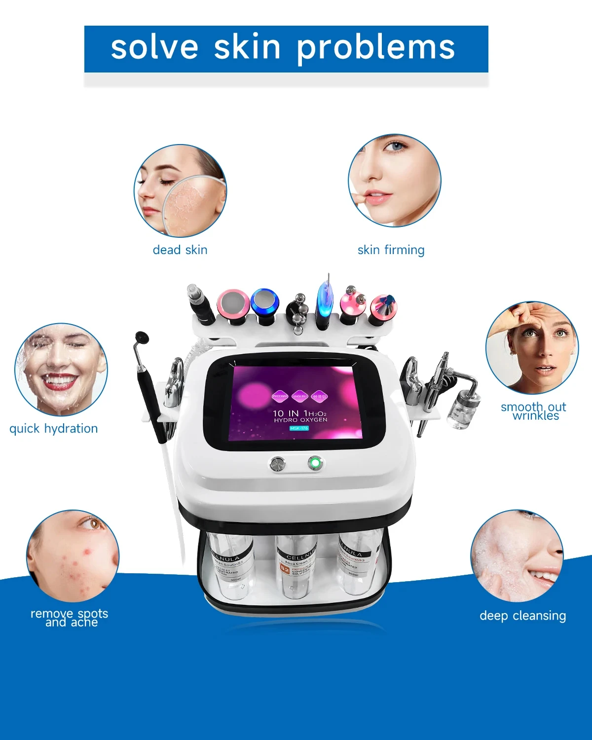 10 In 1 H2O2 Oxygen Water Aqua Peeling Lift Bubble Skin Care Face Deep Cleansing Facial Machine professional Salon Beauty Device