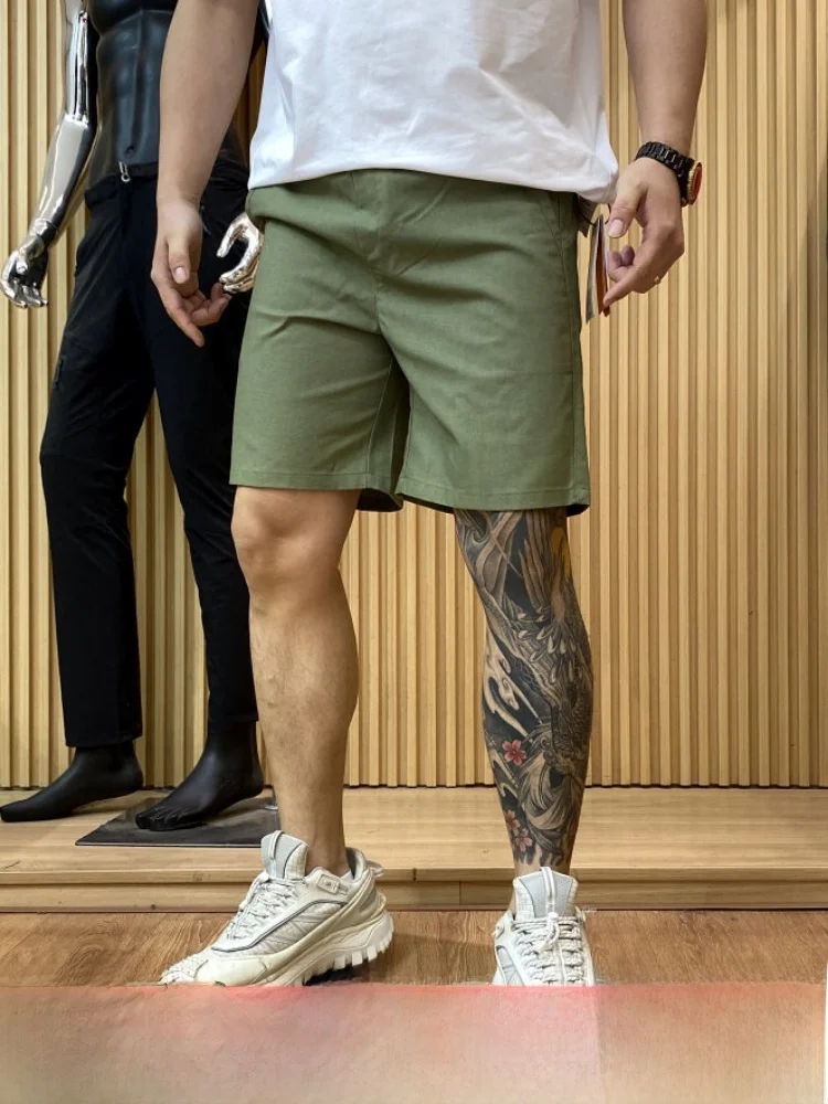 

Cotton Linen Blend Men's Outdoor Comfortable Breathable Elastic Waist Straight Leg Short Pants Summer Simple Style Japanese S...