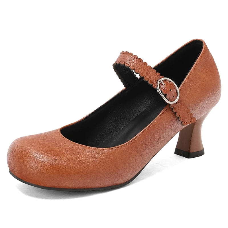 

Женские туфли-лодочки Мэри Джейн на высоком каблуке, большие размеры до 50, с ремешком, белые, коричневые, на каблуке, для свадьбы и офиса, весна 2026