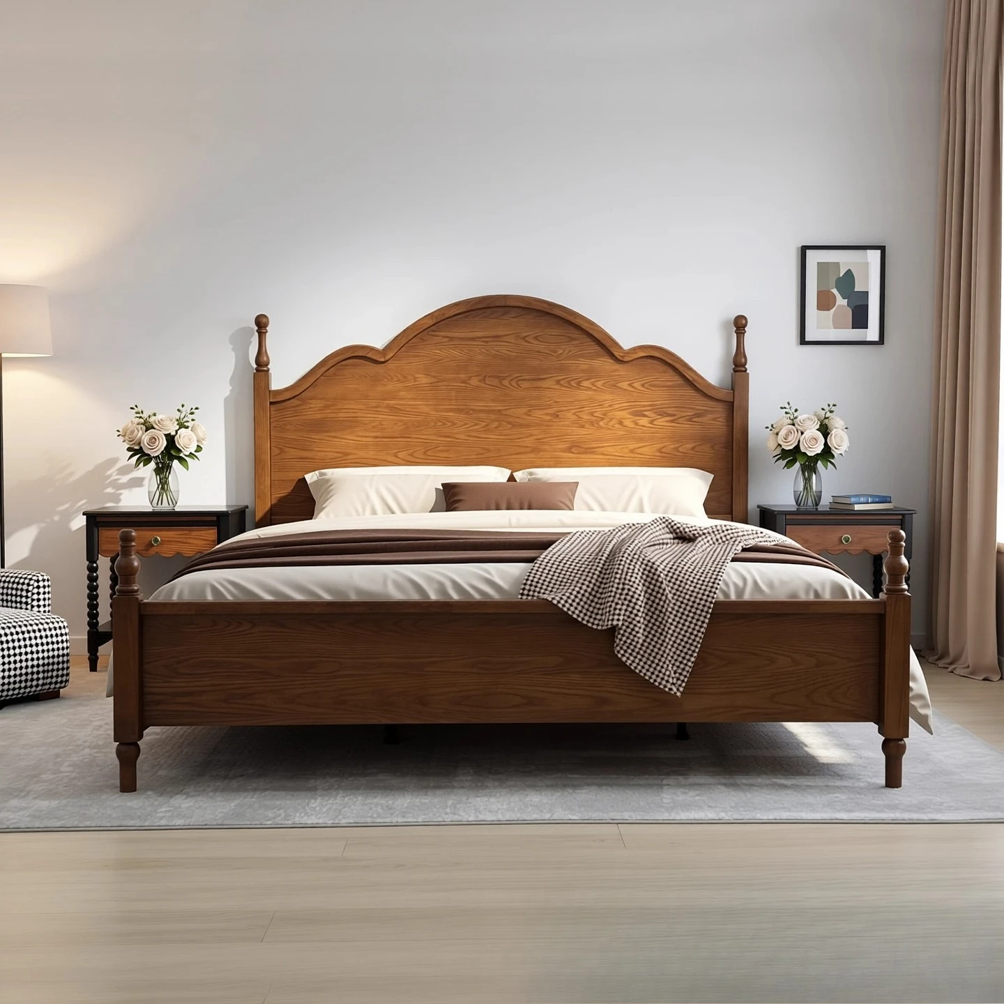 Medieval ash wood cloud bed solid wood bed master bedroom double be d American bedroom wedding b ed 1.8 meters 1.5 meters