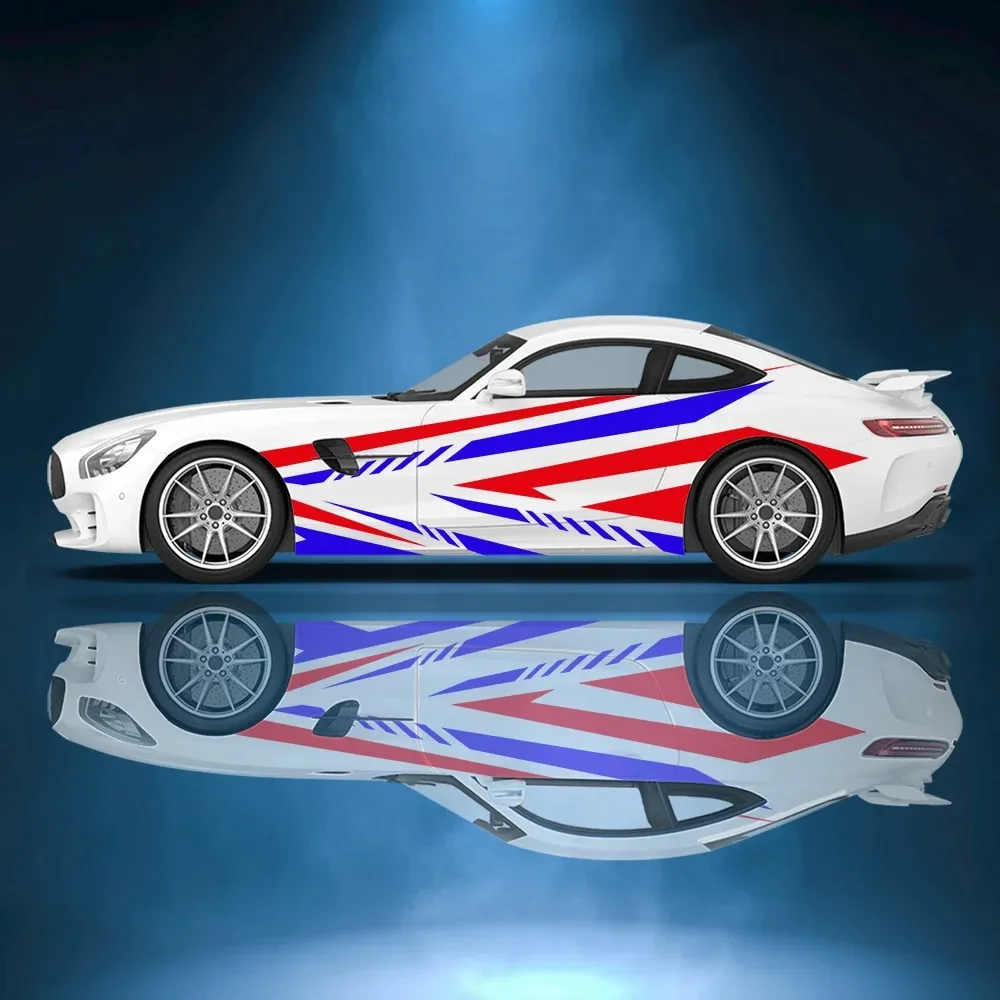

Красный и синий узор гоночных линий, боковая наклейка автомобиля, виниловая самоклеящаяся бумага, наклейка с краской для автоспорта, подходит для автомобиля, грузовика, внедорожника