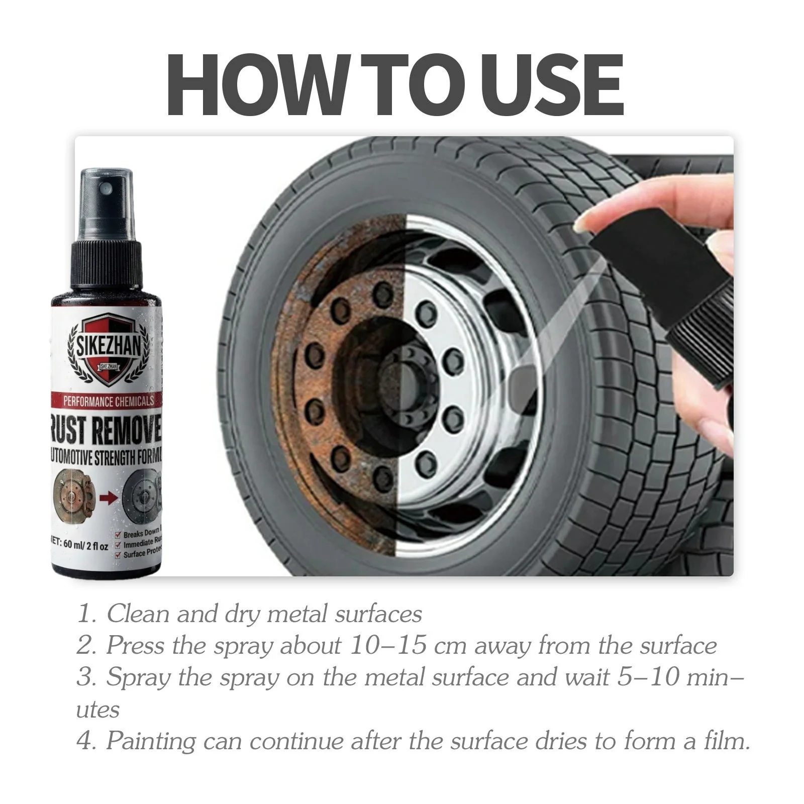 Powerful Car Rust Remover Spray Iron Dust Cleaning for Wheels & Metal Parts Auto Detail Rust Converter Kit with Sponge & Towel 6 image 4