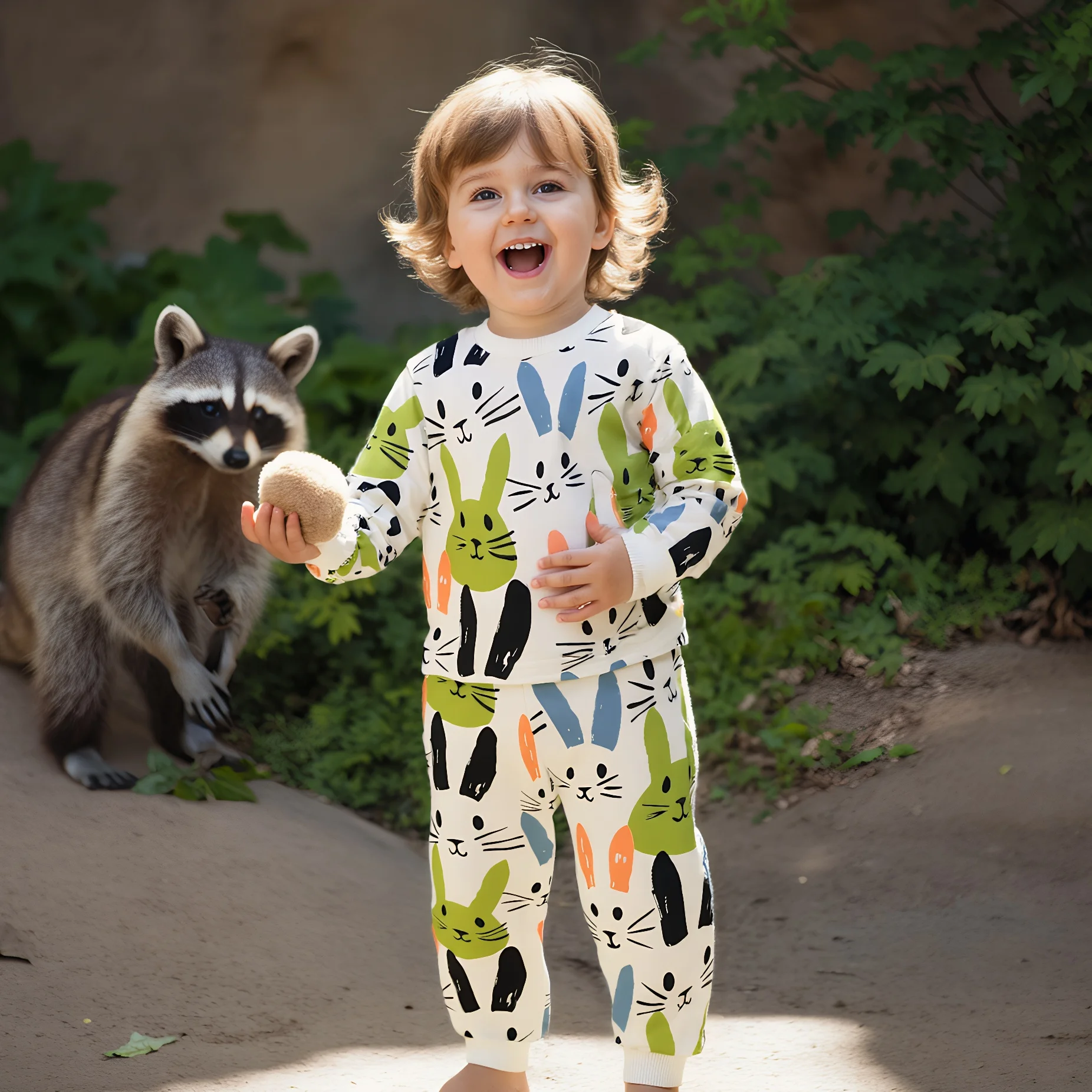 

Комплекты одежды для маленьких детей, топы с длинными рукавами + длинные штаны для младенцев, кролик, 2 шт., унисекс