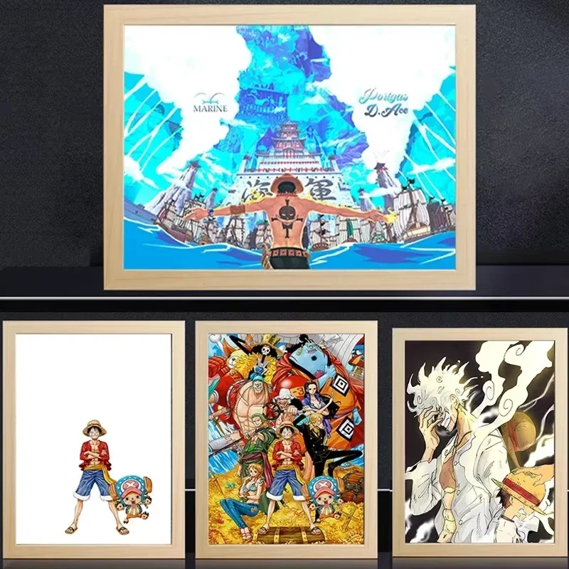 

Wall Light Painting Japanese Anime One Piece Pirate King Desktop Photo Frame Ornaments LED Night Lamp Bedroom Decor Friend Gift