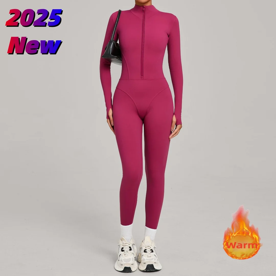 

Women's Zipper Fleece Yoga Jumpsuit Hip Lift Warm One-piece Fitness Suit Running Yoga Bodysuit Workout Clothes Gym Sportswear