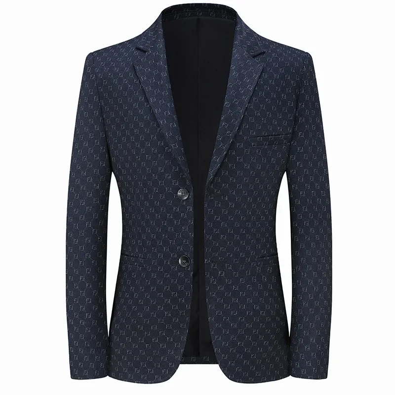 Men Suit Jacket 2023 Autumn Black Gray Blue Letter Printed Business Casual Single-Breasted Blazer New Fashion Male Slim Fit Coat