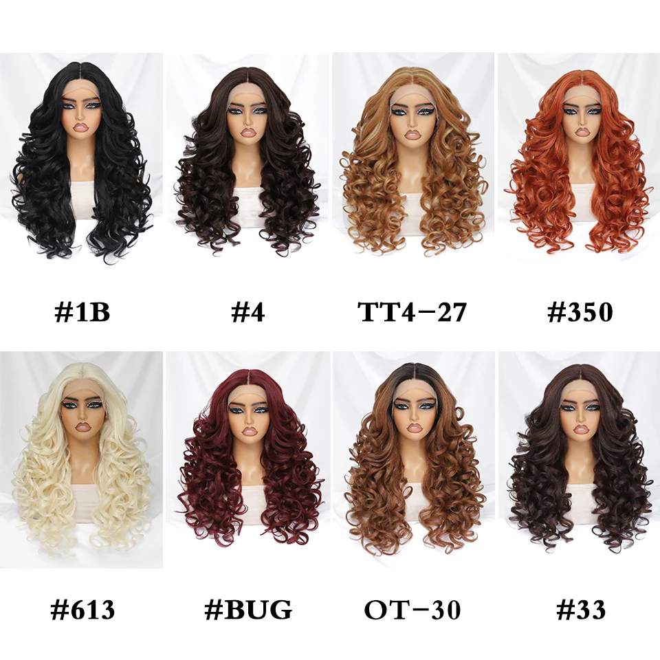 Peluca rizada sintética para mujer, pelo de Cosplay de 24 pulgadas, color negro, marrón, Rubio y naranja, uso diario, 13x4x1