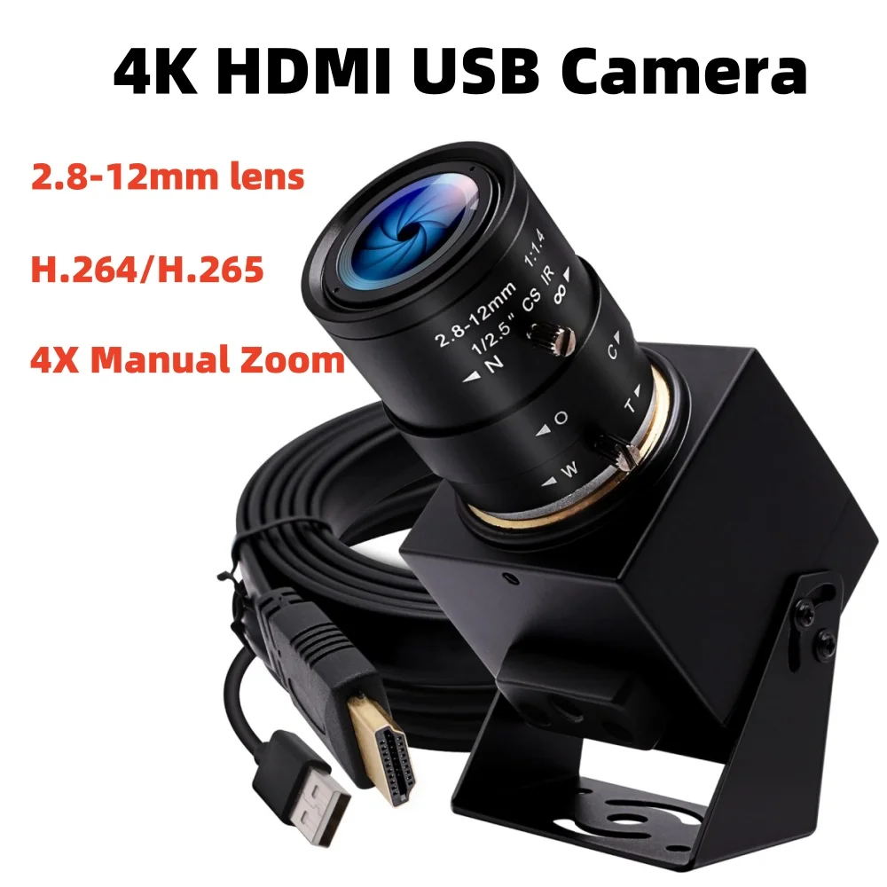 ELP 4K 30fps HDMI USB2.0 Camera 1080P H.264 Video Conference Webcam with 2.8-12mm Manual Zoom Lens IMX415 Industrial Camera