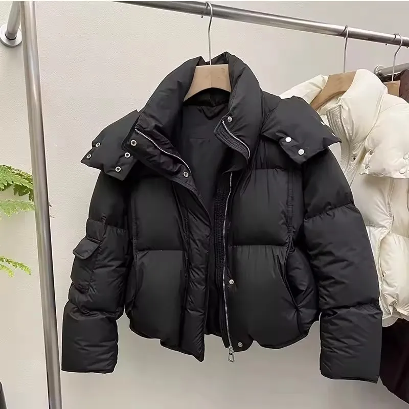 FashionSolid أسفل سترة منتفخة للنساء شتاء جديد مقنعين الدافئة أسفل الثلوج ارتداء معاطف عادية فضفاضة قصيرة سميكة أبلى
