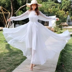 2024 New Spring Casual Chiffon Fashion Dresses For Women Beach Prom Long Sleeve Elegant Tunics Chic Evening Midi Dress