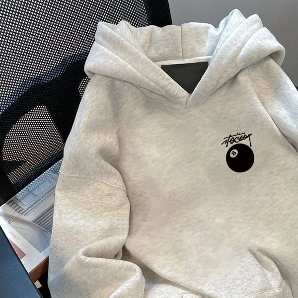 النمط الأمريكي الوزن الثقيل الأسود 8 بركة طباعة هوديي الرجال فضفاض صوف مبطن سترة الأزواج الخريف الشتاء Ins ملابس خارجية