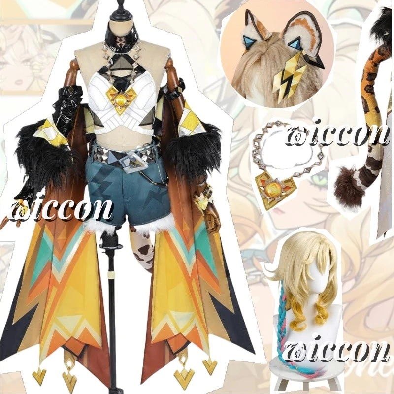 

Genshin Impact Xilonen Cosplay Costume Wig Uniform Tail Headwear Rings Necklace Natlan Halloween Party for Women Props