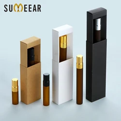 50Pcs/Lot 3ml 5ml 10ml Perfume Box Amber Frosted Spray Bottle Aluminum Nozzle Perfume Cosmetic Empty Refillable