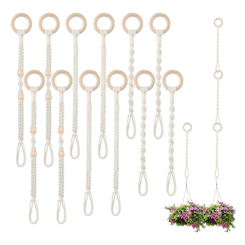 AB33-12 PCS Connectable Macrame Plant Hanger Creamy-White Extender Macrame Plant Holder Handmade Woven Hanging