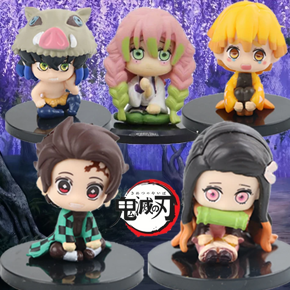 4-15 قطعة/المجموعة Q نسخة شيطان القاتل عمل الشكل ، يجلس شبح دمية ، Tanjiro ، Nidouzi ، Inosuke ، Zenizu نموذج الفيلم اللعب ، gifs