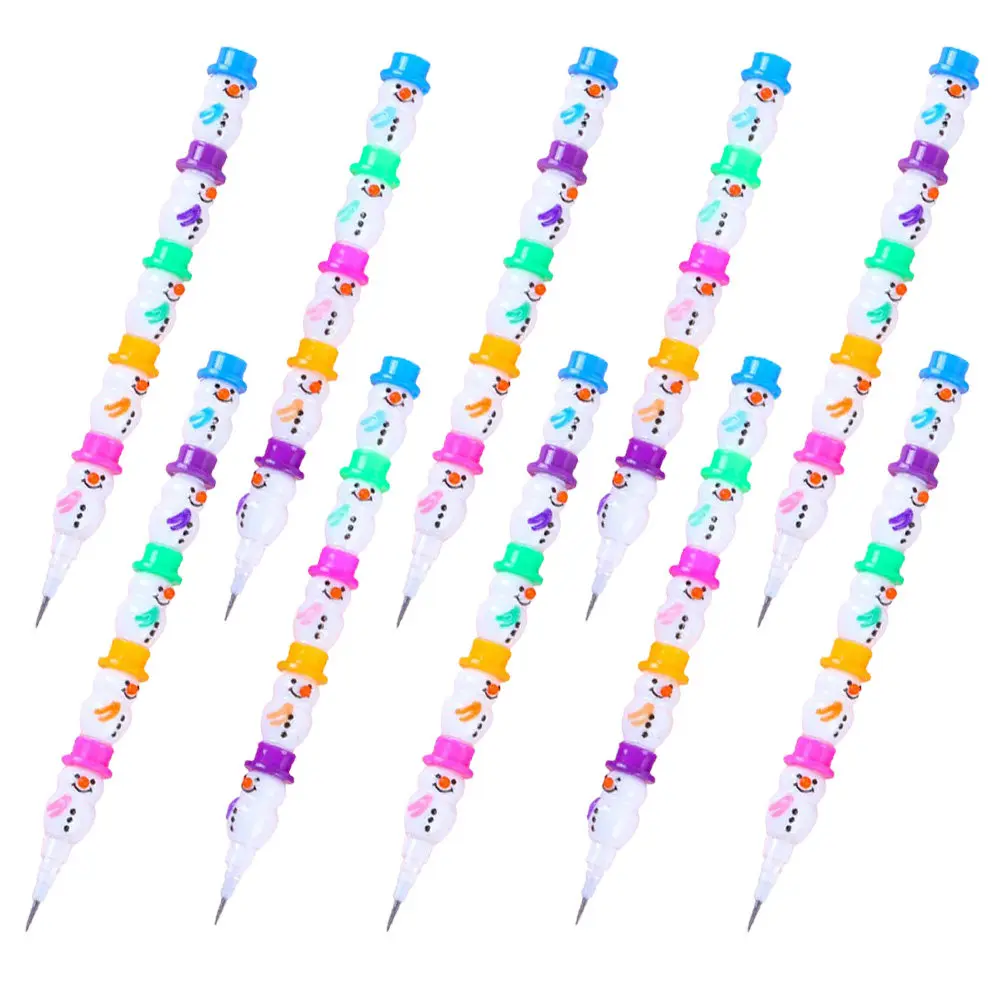 10Pcs Removable Pencils Creative Snowman Pencil Set for Safe Non Toxic Plastic Shell Pencil Learning Stationery