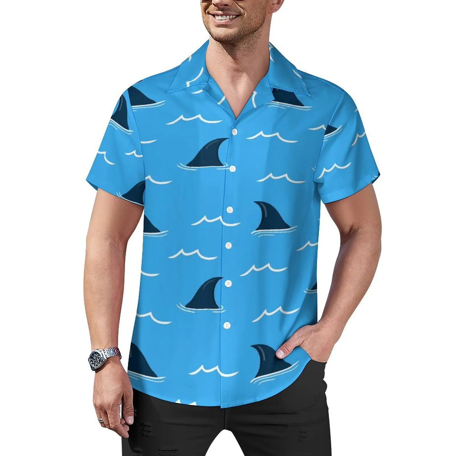 Sharks Fin Casual Shirt Animal Print Novelty Hawaiian Shirts Mens Short Sleeve Beach Harajuku Printed Oversize Blouses