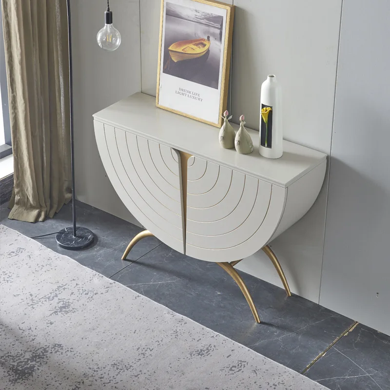 Light luxury semi-round entrance cabinet Italian high-end entrance platform Modern entry aisle corridor decorative cabinet