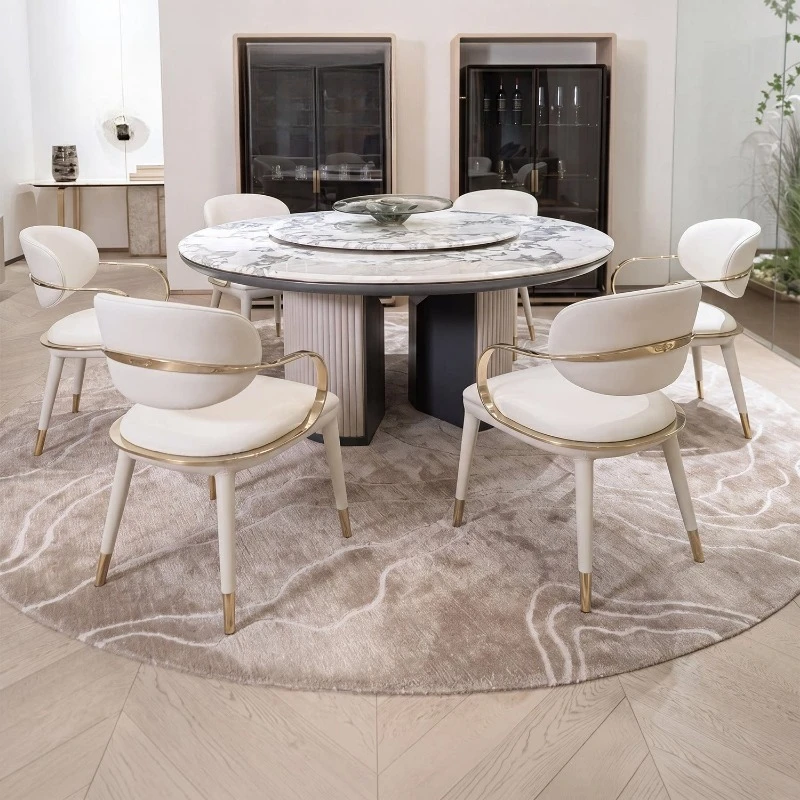 Light luxury dining chair metal frame leather backrest study home dining table and chair