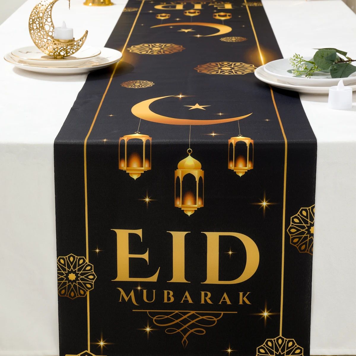 

2024 Ramadan Decoration Table Runner EID Mubarak Tablecloth For Home Ramadan Kareem Islamic Muslim Party Eid Al Adha Gifts