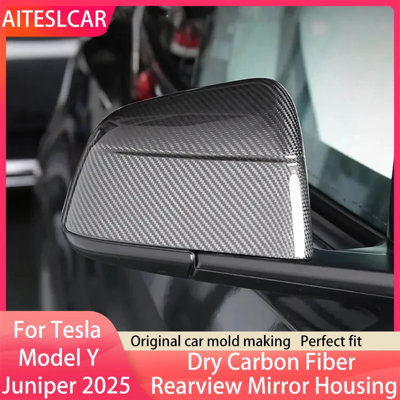 

True Carbon Fiber Sides Rearview Cover Car Paste Side Door Mirror Cover For Tesla Model Y Juniper 2025 Auto Exterior Accessories