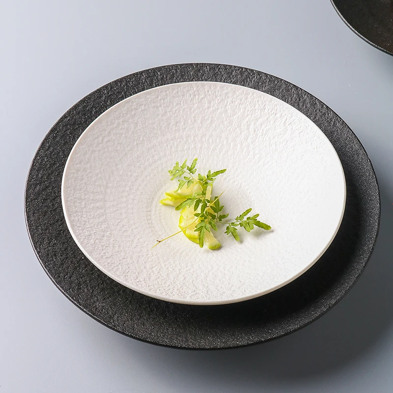 

Frosted Plate Ceramic Solid Color Tableware Soup Basin Salad Bowl Restaurant Kitchen Simple Sushi Steak Plate Snack Dessert Tray
