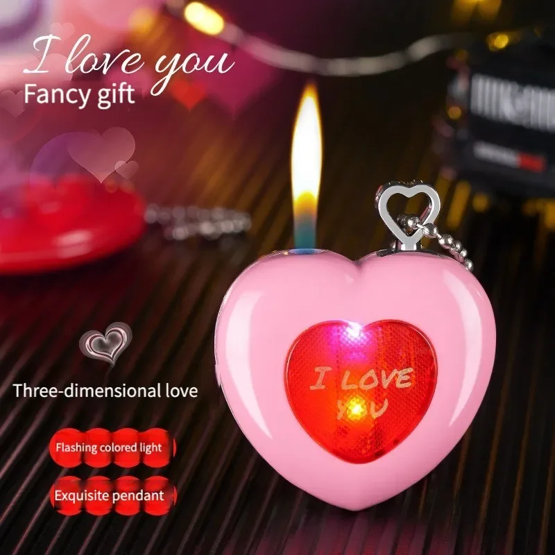 Wholesale Love Inflatable Open Flame Lighter Key Chain Pendant Fire Personality Flash Gift Lighter