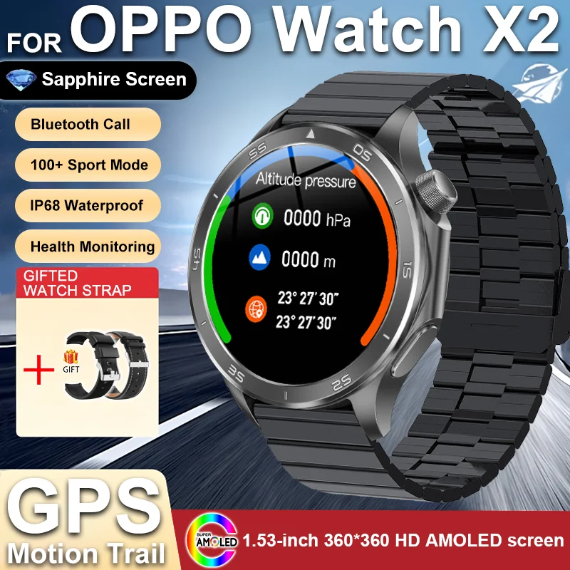 GUHUAVMI 2025 neue Für OPPO UHR X2 Bluetooth Anruf Smartwatch AMOLED Bildschirm Herzfrequenz Kompass IP68 Wasserdichte GPS Sport Smart Uhr männer 6