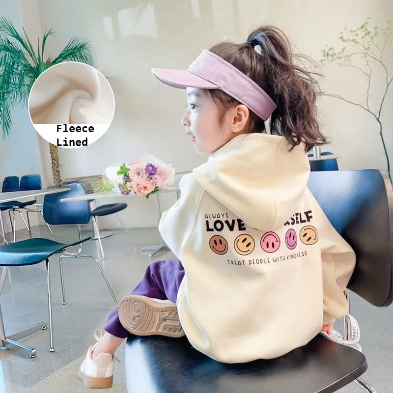 

Winter Girls Warm Hooded Fleece Lined Apricot Sweatshirt Jackets School Kids Track Hoodie Child Workout Jumper Coat Tops 3-12Yrs