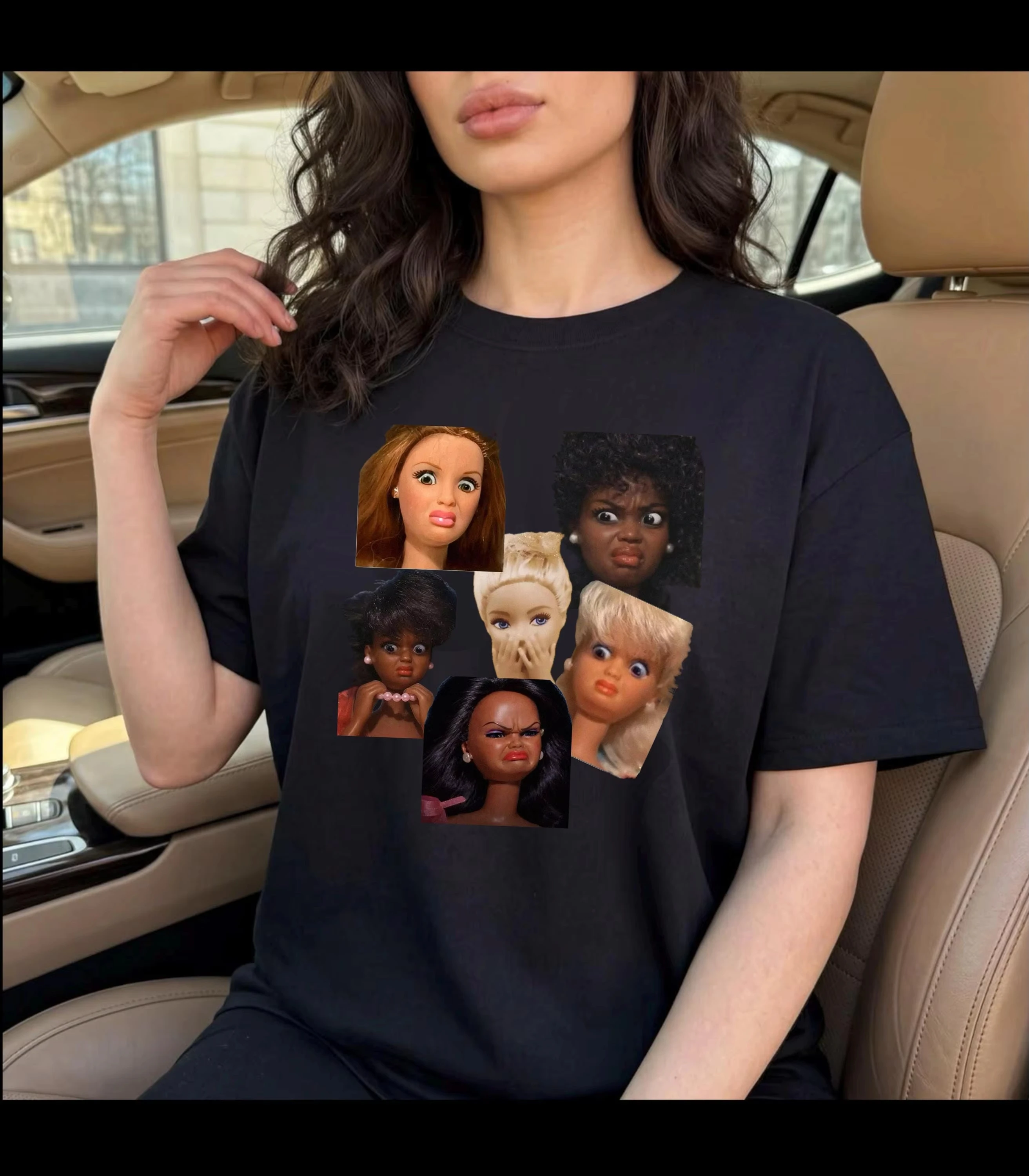 2026 new Expression Fashion Doll Reaction Face Expression Texture T-shirt Suitable for both  Casual and humorous printed shirt.