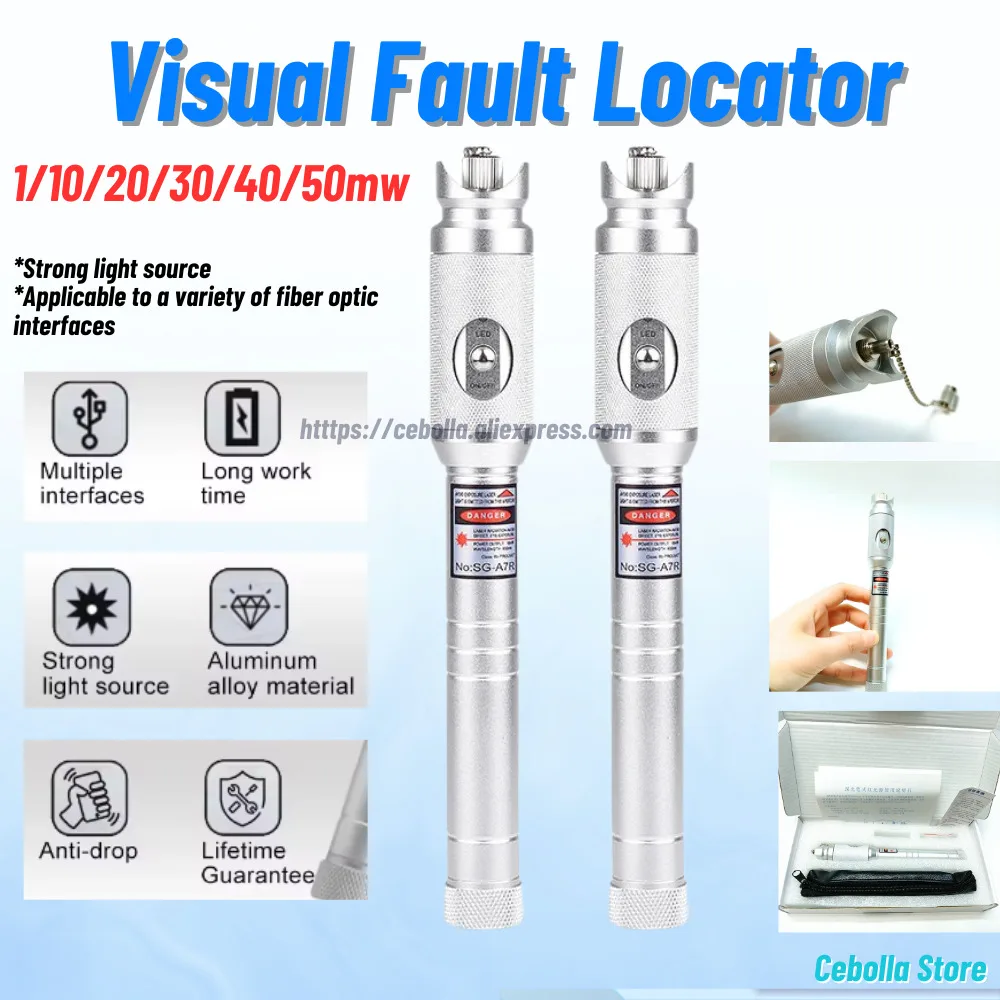 Fuente láser de fibra óptica avanzada VFL, probador de Cable de fibra óptica de 5-50KM, localizador Visual de fallos, 10/20/30/40/50MW
