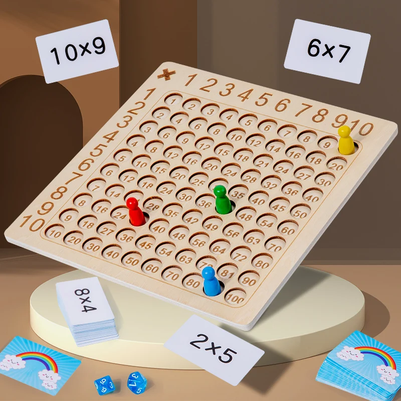 99 Multiplication Board Game Wooden Montessori  Kids Learning Educational Toys Math Counting Hundred Board Interactive Thinking