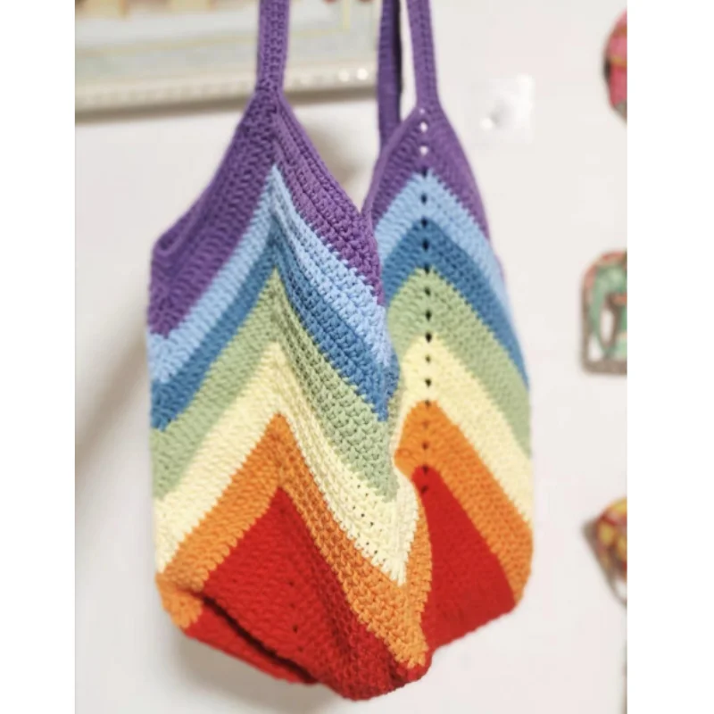 Bolso de hombro tejido a mano para mujer con rejilla de abuela y forro, bolso de playa simple y moderno, bolso de compras